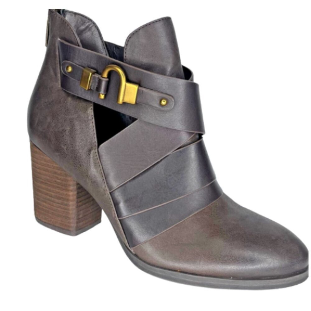 Isola Ladora Ankle Boot Brown Crackle Leather Split Shaft Block Heel Zipper 9.5